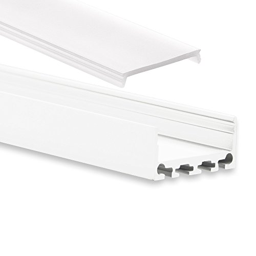 PN4 Cursa C10 LED Profil Weiß Pulverbeschichtigt Aluminium Profil f. LED Streifen LED Profil 2m + Abdeckung Opal Aluprofil von LED-Gigant