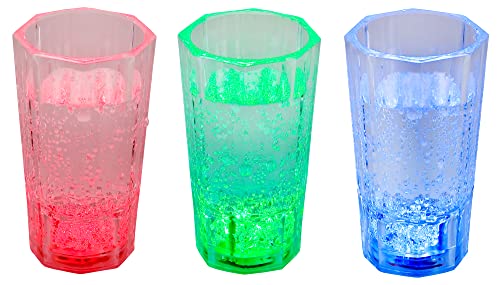LED-Highlights Glas Becher Schnapsglas 60 ml 3er Set Schnapsgläser beleuchtet bunt gemischt LED rot blau grün Bar Partyglas Kunststoff Trinkglas mit Batterie von LED-Highlights