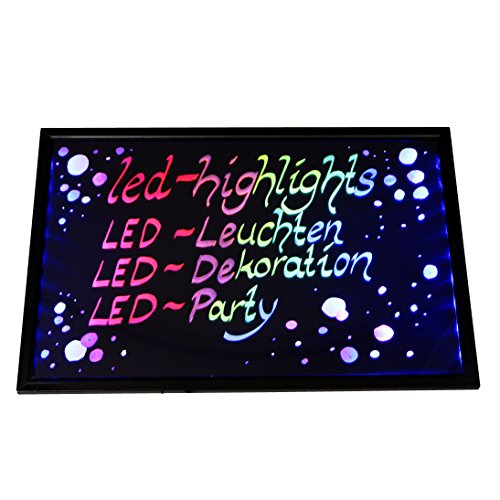 LED-Highlights Werbetafel Led Reklame Tafel 60 x 40 cm Fernbedienung 7 Farben Leuchttafel Werbeschild 8 Neon Stifte Buchstaben Bunt Beschreibbar Licht Box von LED-Highlights