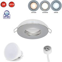 IP44 Deckenleuchte Einbaurahmen Wasserdicht Einbaustrahler Lampe Spot Einbau Leuchte Rund Chrom aus Aluminium mit GU10 Fassung 5W Leuchtmittel von LED LINE