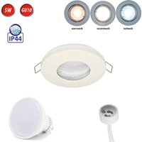 IP44 Deckenleuchte Einbaurahmen Wasserdicht Einbaustrahler Lampe Spot Einbau Leuchte Rund Weiß Matt aus Aluminium mit GU10 Fassung 5W Leuchtmittel von LED LINE