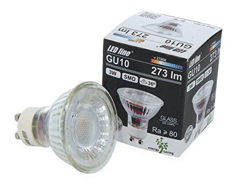 LED-Line 10x GU10 3W LED Leuchtmittel 36° SMD 2700K Warmweiß 273 Lumen Spot Strahler Glass Einbauleuchte Energiesparlampe Glühlampe von LED-Line
