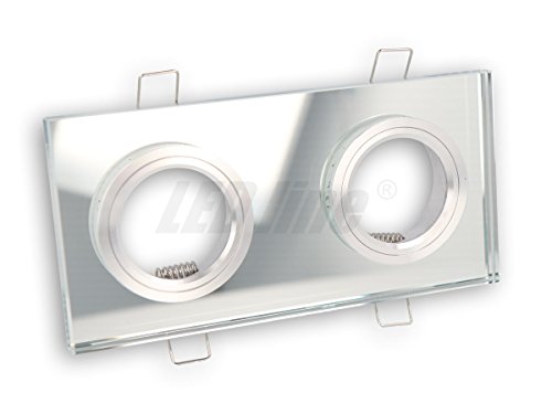LED Einbaustrahler, LED Deckenspot, 2-Flammig Quadratisch Glas Deckenstrahler ideal für GU10 LED Lampen + GU10 Fassung (SILBER) von LED-Line