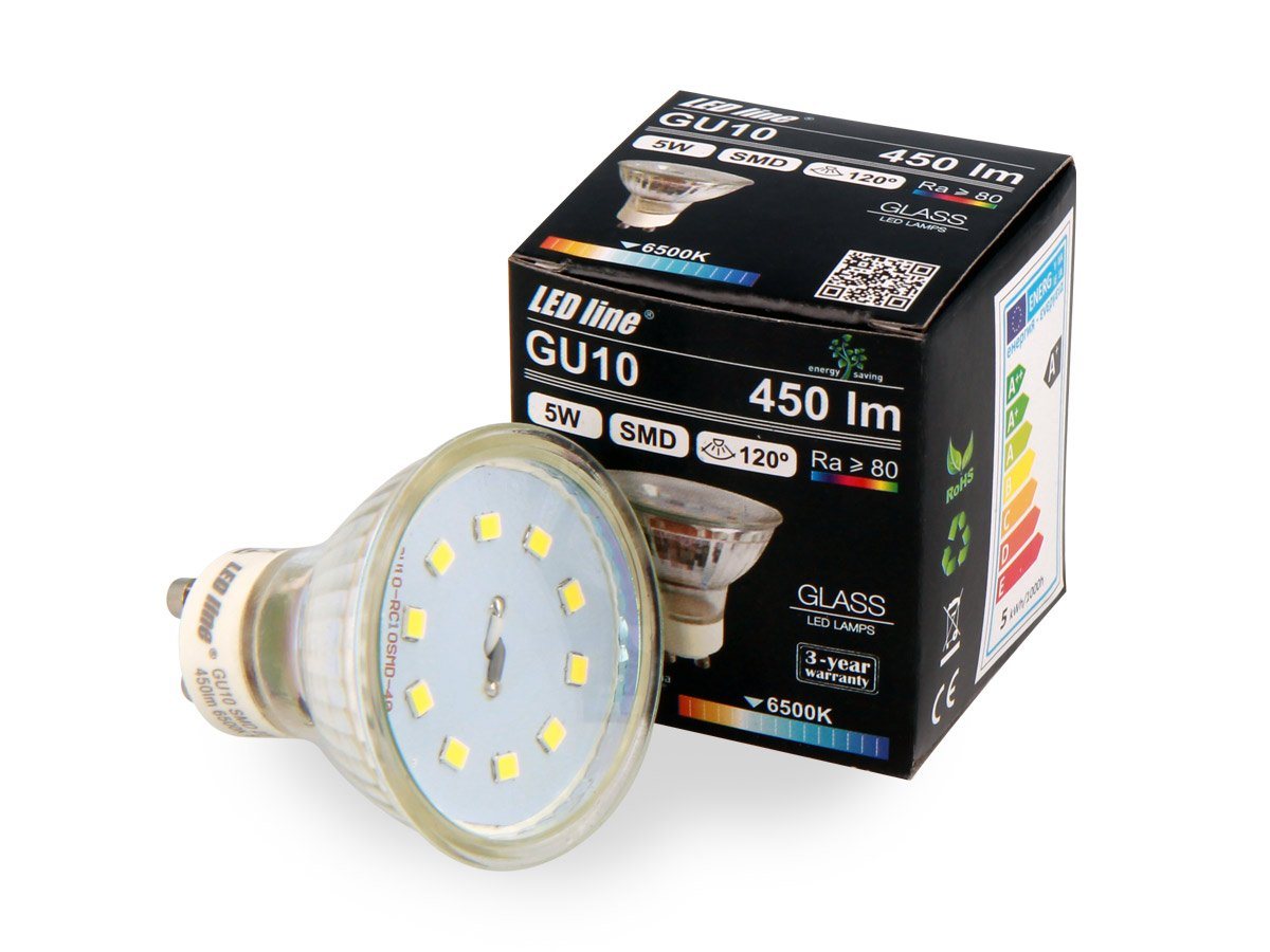 LED-Line LED-Leuchtmittel GU10 5W LED Leuchtmittel Kaltweiß 6500K 450, 10 St. von LED-Line