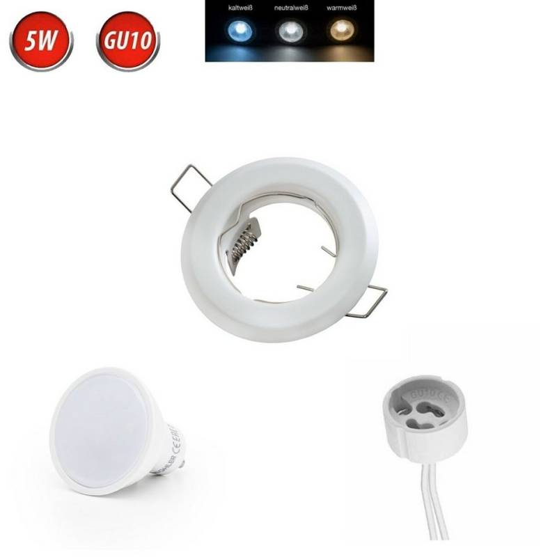 LED-Line LED Einbaustrahler GU10 Einbaurahmen Rund Ø60mm Bohrloch inkl. GU10 Fassung, inkl. GU10 5W Neutralweiß 350 Lumen LED Leuchtmittel von LED-Line