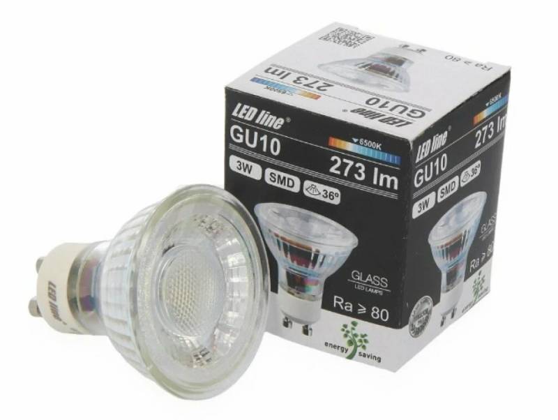LED-Line LED-Leuchtmittel LED GU10 3W = 30W Reflektor 273lm 36° Glas 220-260V Kaltweiß 6500K, GU10, Kaltweiß, Glas von LED-Line