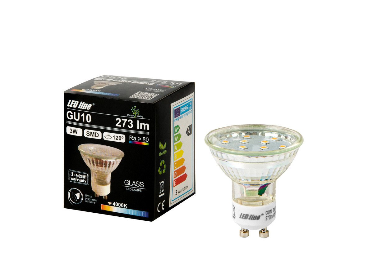 LED-Line LED-Leuchtmittel LED-line® LED GU10 3W Reflektor 273lm 120° Glas 220-260V Neutral 4000K, GU10, Neutralweiß, Glas von LED-Line