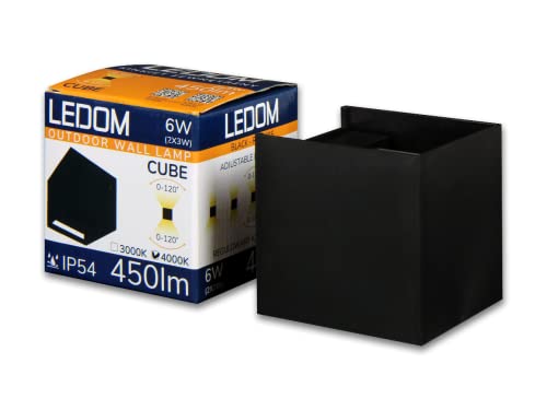 LEDOM Außenwandleuchte CUBE LED 2x3W (6W) 3000K Warmweiß 450lm IP54 Wasserdicht Strahler Up Down Würfel Lampe für Außen & Innen Schwarz von LED-Line