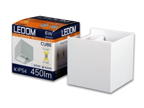 LEDOM Außenwandleuchte CUBE LED 2x3W (6W) 3000K Warmweiß 450lm IP54 Wasserdicht Strahler Up Down Würfel Lampe für Außen & Innen Weiß von LED-Line
