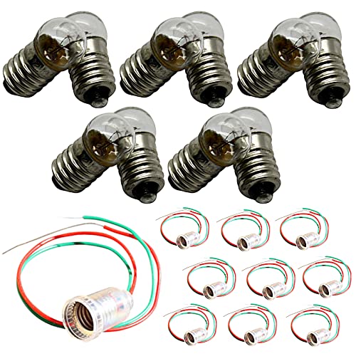 10x E10 6V / 12V LAMPENFASSUNG + Glühlampe/LED Lampe Fassung Kabel Sockel (12V - Fassung mit Kabel, Glühbirne - warmweiß) von LED-Mafia