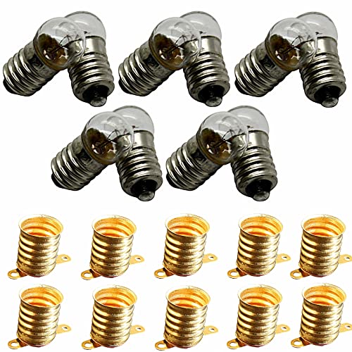 10x E10 6V / 12V LAMPENFASSUNG + Glühlampe/LED Lampe Fassung Kabel Sockel (6V - Fassung ohne Kabel, Glühbirne - warmweiß) von LED-Mafia