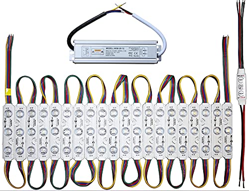 RGB LED Module +- Netzteil - warmweiß 3000K - 12V - 3x 5730 SMD Chip Injektion Licht (10x mit Netzteil) von LED-Mafia