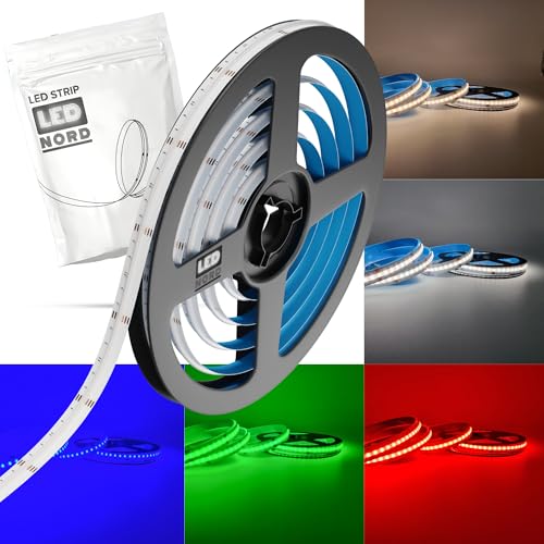 LED Nord COB RGB CCT LED Strip 5m 840 Chips/m - Selbstklebende LED Streifen warmweiss kaltweiss - LED Band indirekte Beleuchtung dimmbar - RGB CCT LED Strip 24V RGB COB LED Streifen RGB LED Strip 5m von LED Nord