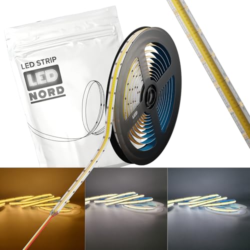 LED Nord LED Strip 5m selbstklebend COB CCT weiß dimmbar kürzbar - CCT COB LED Streifen 24v für Fernseher TV Küche - LED Band zuschneidbar indirekte Beleuchtung Hintergrundbeleuchtung - LED Stripes von LED Nord