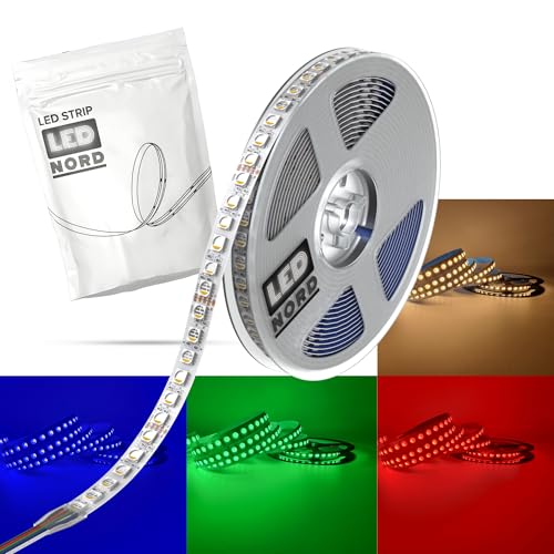 LED Nord RGBWW LED Strip 5m warmweiß dimmbar zuschneidbar - LED Streifen warmweiss zum Kleben für TV Fernsehen Küche - RGBW Strips 24v - Lichtband LED selbstklebend - SMD Band ohne Kabel von LED Nord