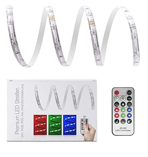 10 Meter mit 17 Tasten Fernbedienung: professionelle RGB LED Stripe Band Streifen (30 LED/m, IP65, 24V), Controller und 3A Netzteil von LED Universum