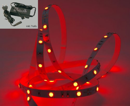 10 Meter rotes LED Strip Stripe Streifen Leiste Band (10m, rot, IP20) mit Anschlussbuchse für Hohlstecker und inklusive Netzteil von LED Universum