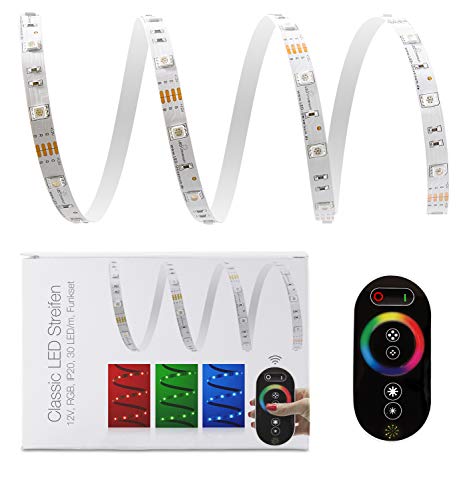 2 Meter RGB LED Streifen Set (30 LED/m, IP20) inkl. Controller, Funkfernbedienung und 3 A Netzteil von LED Universum