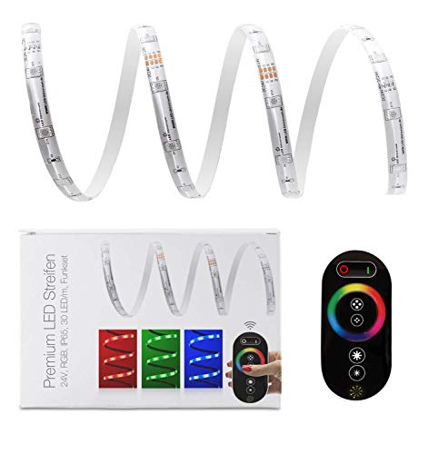 20 Meter mit Funkfernbedienung: professionelle RGB LED Stripe Band Streifen (30 LED/m, IP65, 24V), Controller und 6A Netzteil von LED Universum