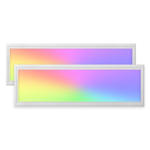 2x LED Panel 120x30cm 2800-6500K 4200lm RGB+CCT Farbsteuerung & dimmbar über Fernbedienung Einbau-/Einlegeleuchte Deckenleuchte für Rasterdecke oder Trockenbau 1195x295x12mm von LED Universum