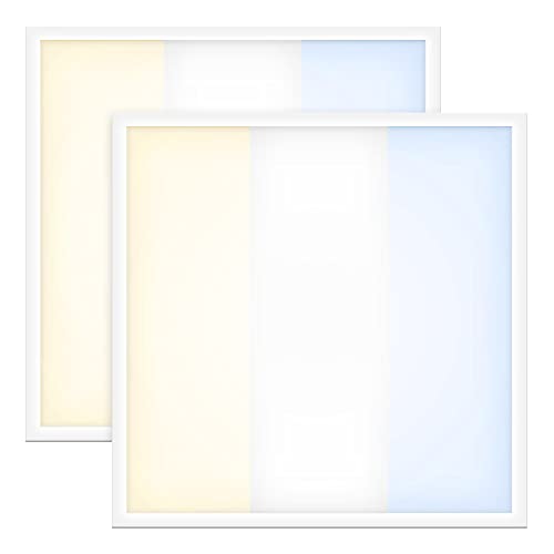 2x LED Panel 62x62cm 40W 3CCT warm-/neutral-/tageslichtweiß 3000/4000/6500K 5300lm 130 Lumen/Watt flimmerfrei Einbau Rasterleuchte Einlegeleuchte Deckenleuchte Odenwalddecke OWA 620x620x27mm von LED Universum