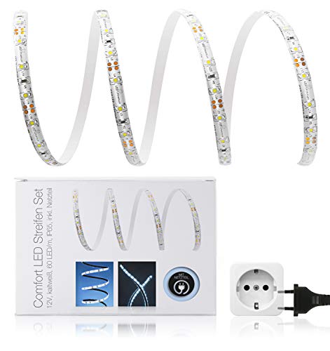 Kaltweißer 12V LED Streifen (Länge: 3 m, kaltweiß, cw, 60LED/m, IP65) inklusive Netzteil von LED Universum