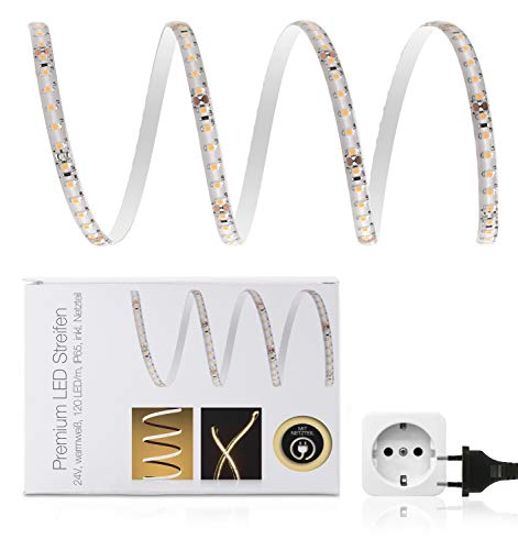 LED Universum 4 Meter Comfort LED Streifen Set warmweiß, 60 LED/m, IP65, 12V, 3528 SMD, 5W/m, 330 lm/m, inkl. 3A-Netzteil, für Wohn-, Schlafzimmer, Balkon, Terrasse von LED Universum
