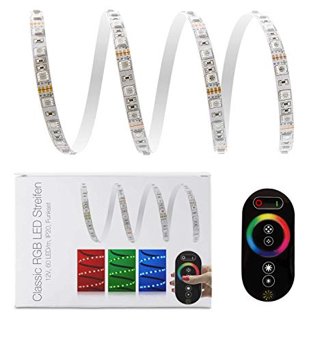 6 Meter RGB LED Streifen Set (60 LED/m, IP20) inkl. Controller, hochwertiger Funkfernbedienung und 10 A Netzteil von LED Universum