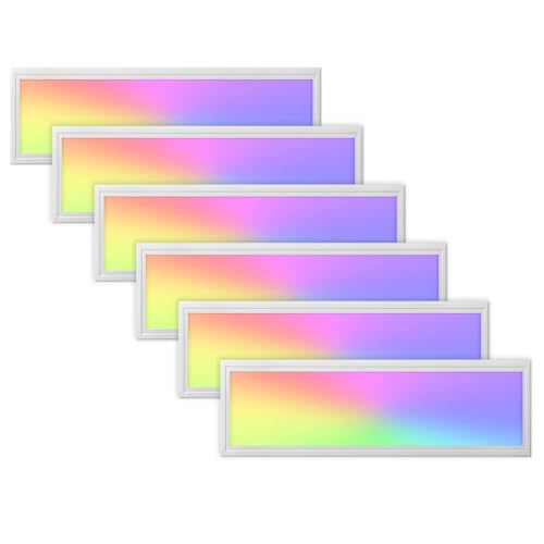 6x LED Panel 120x30cm 2800-6500K 4200lm RGB+CCT Farbsteuerung & dimmbar über Fernbedienung Einbau-/Einlegeleuchte Deckenleuchte für Rasterdecke oder Trockenbau 1195x295x12mm von LED Universum
