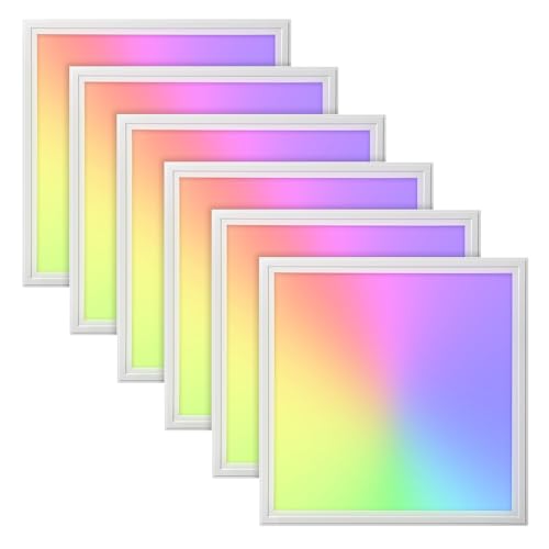 6x LED Panel 62x62cm 2800-6500K 4200lm RGB+CCT Farbsteuerung & dimmbar über Fernbedienung Einbau Rasterleuchte Einlegeleuchte Deckenleuchte Odenwalddecke OWA 620x620x12mm von LED Universum