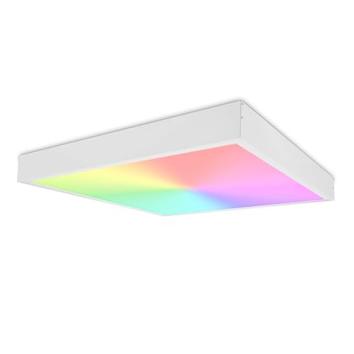 Smart Home Deckenleuchte RGB+CCT 60x60cm Farbsteuerung variables weiß 2700-6500K 4800lm dimmbar inkl. Fernbedienung App-steuerbar Alexa Google Assistant BT Mesh LED-Panel mit Aufbaurahmen 600x600x68mm von LED Universum