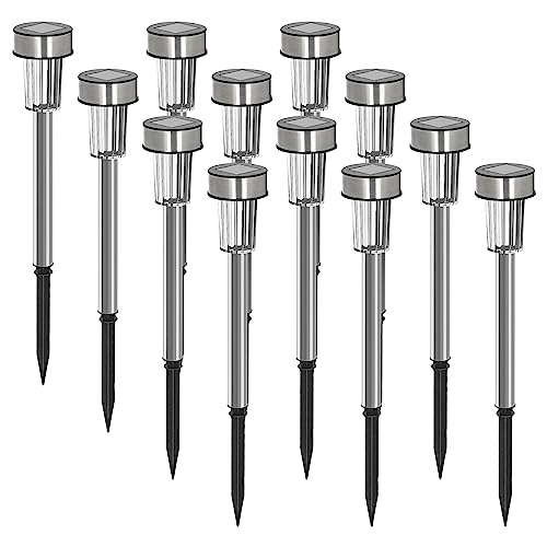 LED Universum 12er-Set Erdspieß-Solarleuchten warmweiß Solar Gartenleuchte aus Edelstahl und Kunststoff IP44 Solarlampen für Garten Dekoration Licht für außen (063-9141) von LED Universum
