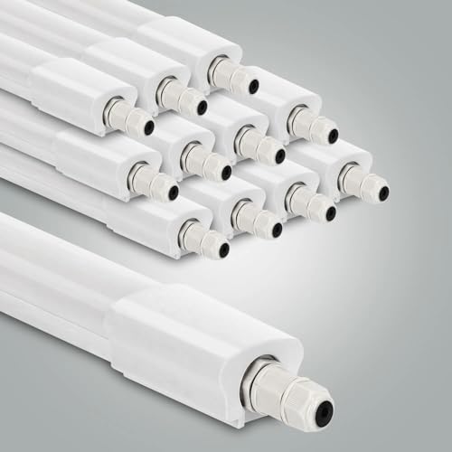 LED Universum 12er-Set Feuchtraumleuchte 150cm IP65 45W 5400 Lumen - 6500K tageslichtweiß - verknüpfbar - Kellerleuchte Nassraumleuchte Feuchtraum-Wannenleuchte mit Steck-Klemmen L1570xB46xH34mm von LED Universum