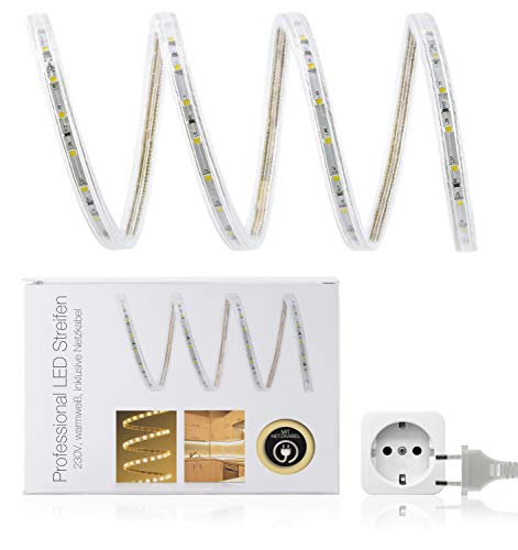LED Universum 13 Meter Professional LED Streifen warmweiß, 60 LED/m, IP68, 230V, 3528 SMD, 5W/m, 300 lm/m, inkl. Netzkabel (Eurostecker), für Außen- und Feuchtbereiche von LED Universum