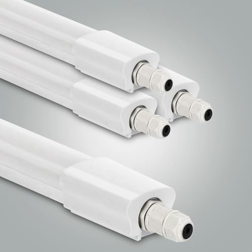 LED Universum 4er-Set Feuchtraumleuchte 120cm IP65 38W 4560 Lumen - 6500K tageslichtweiß - verknüpfbar - Kellerleuchte Nassraumleuchte Feuchtraum-Wannenleuchte mit Steck-Klemmen L1270xB46xH34mm von LED Universum
