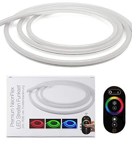 LED Universum 6 Meter Premium NeonFlex LED Streifen Funkset RGB mit Netzteil, Funkfernbedienung & Controller, IP65, 24 V, 12 W/m, 280 lm/m, für Innen- und Außenbereich von LED Universum