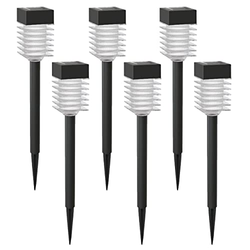 LED Universum 6er-Set Erdspieß-Solarleuchten tageslichtweiß Solar Gartenleuchte aus Kunststoff IP44 Solarlampen für Garten Dekoration Licht für außen (015-3059) von LED Universum