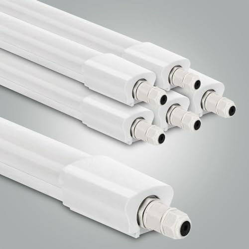 LED Universum 6er-Set Feuchtraumleuchte 120cm IP65 38W 4560 Lumen - 6500K tageslichtweiß - verknüpfbar - Kellerleuchte Nassraumleuchte Feuchtraum-Wannenleuchte mit Steck-Klemmen L1270xB46xH34mm von LED Universum