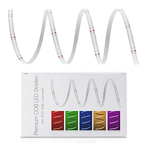 LED Universum COB LED Streifen RGB-WW Band Strip Lichtband Premium Filament 24V LED Streifen IP20 bunt (7 Meter) von LED Universum