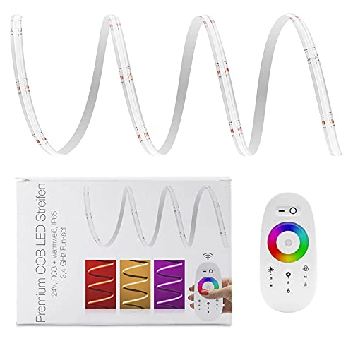 LED Universum COB LED Streifen Set RGB-W mit Funkfernbedienung weiß, Controller & Netzteil Band Strip Premium Filament 24V LED Streifen IP65 RGB-WW bunt (6 Meter) von LED Universum