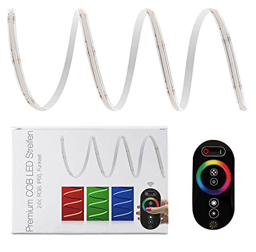 LED Universum COB LED Streifen Set RGB mit Funkfernbedienung, Controller & Netzteil Band Strip Premium Filament 24V LED Streifen IP65 bunt (4 Meter) von LED Universum