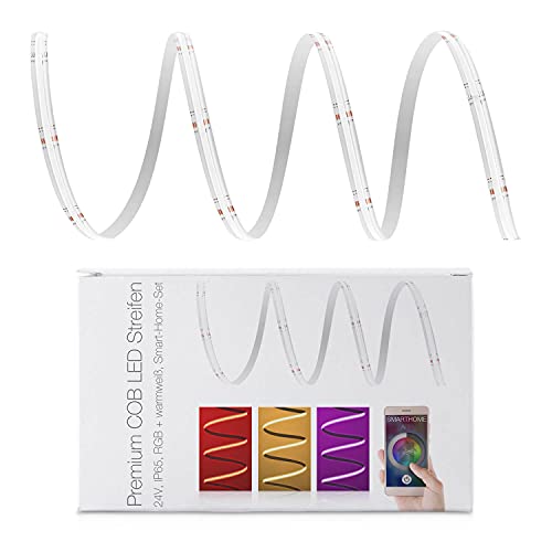 LED Universum COB LED Streifen Smart Home Set RGB-W mit Zigbee Controller & Netzteil Band Strip Premium Filament 24V LED Streifen IP20 RGB-WW bunt (7 Meter) von LED Universum