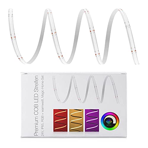 LED Universum COB LED Streifen WLAN Set RGB-W mit Magic Home Controller & Netzteil Band Strip Premium Filament 24V LED Streifen IP65 RGB-WW bunt (3 Meter) von LED Universum