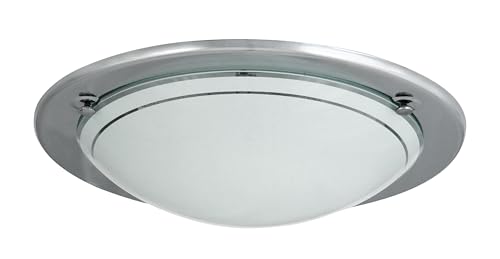 LED Universum Deckenleuchte Wandleuchte chrom silber rund Ø28,5cm aus Glas satiniert und Metall mit E27 Fassung für Glühbirne oder LED-Leuchtmittel | Deckenlampe Wohnzimmer Schlafzimmer Küche Flur von LED Universum
