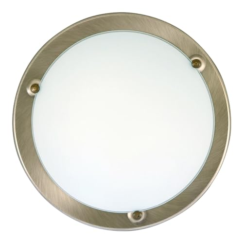 LED Universum Deckenleuchte Wandleuchte gold bronze matt rund Ø38cm aus Glas opal und Metall mit 2x E27 Fassung für Glühbirne oder LED-Leuchtmittel | Deckenlampe Wohnzimmer Schlafzimmer Küche Flur von LED Universum