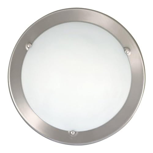 LED Universum Deckenleuchte Wandleuchte silber matt rund Ø28,5cm aus Glas opal und Metall mit E27 Fassung für Glühbirne oder LED-Leuchtmittel | Deckenlampe Wohnzimmer Schlafzimmer Küche Flur von LED Universum