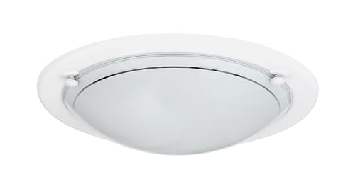 LED Universum Deckenleuchte Wandleuchte weiß rund Ø28,5cm aus Glas satiniert und Metall mit E27 Fassung für Glühbirne oder LED-Leuchtmittel | Deckenlampe Wohnzimmer Schlafzimmer Küche Flur von LED Universum