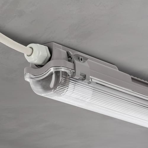 LED Universum Feuchtraumleuchte 120cm IP65 inklusive T8 LED-Röhre 18W 2160 Lumen - 6500K tageslichtweiß - verknüpfbar - Kellerleuchte Nassraumleuchte Feuchtraumwanne L1276xB68xH58mm von LED Universum