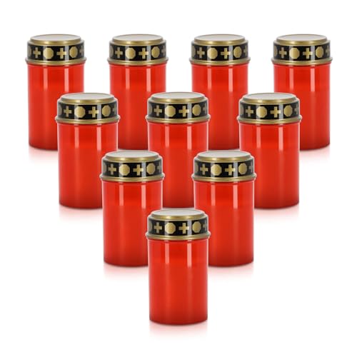LED Universum - LED Grablicht Trauerlicht rot batteriebetrieben aus Kunststoff mit Flackereffekt Wetterbeständig IP44 Höhe 12cm Gedenklicht Grabkerze (Rot, 10 Stück) von LED Universum