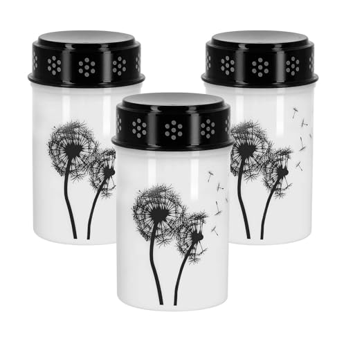 LED Universum - LED Grablicht Trauerlicht schwarz/weiß mit Motiv Löwenzahn batteriebetrieben aus Kunststoff mit Flackereffekt Wetterbeständig IP44 Höhe 12cm Gedenklicht Grabkerze (3 Stück) von LED Universum